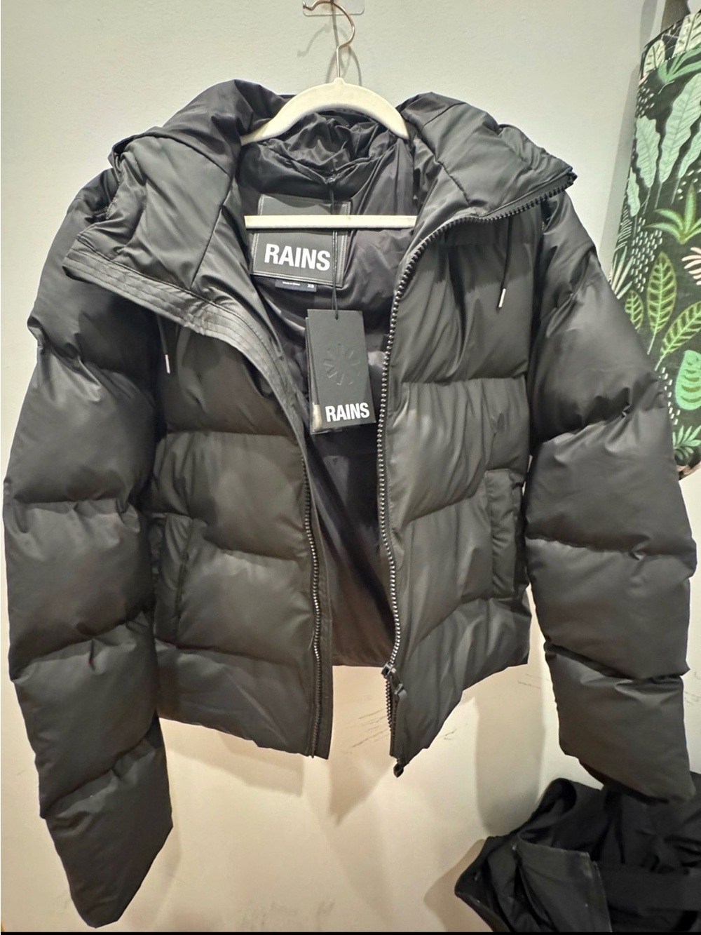 Rains Black Quilted Hooded Puffer Jacket